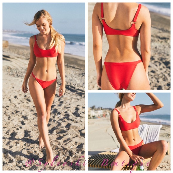 🔥LA Hearts Red O-Ring Bralette Bikini Top/Bottom - Picture 4 of 9